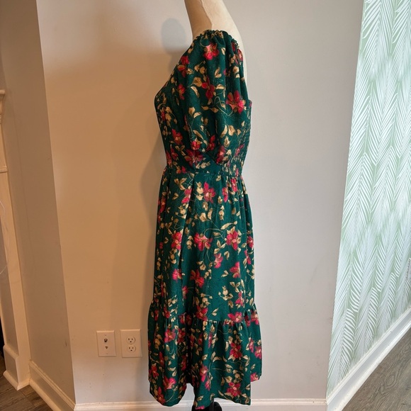 Draper James Emerald Green Floral Puff Sleeve Square Neck Midi Dress Small - Picture 4 of 11
